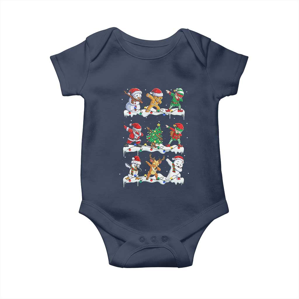 Dabbing Santa Elf Friends Christmas Light Baby Onesie TS11 Navy Print Your Wear