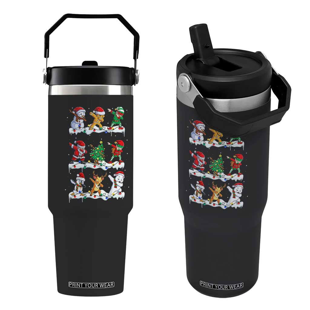 Dabbing Santa Elf Friends Christmas Light Flip Straw Tumbler TS11 One Size: 30 oz Black Print Your Wear