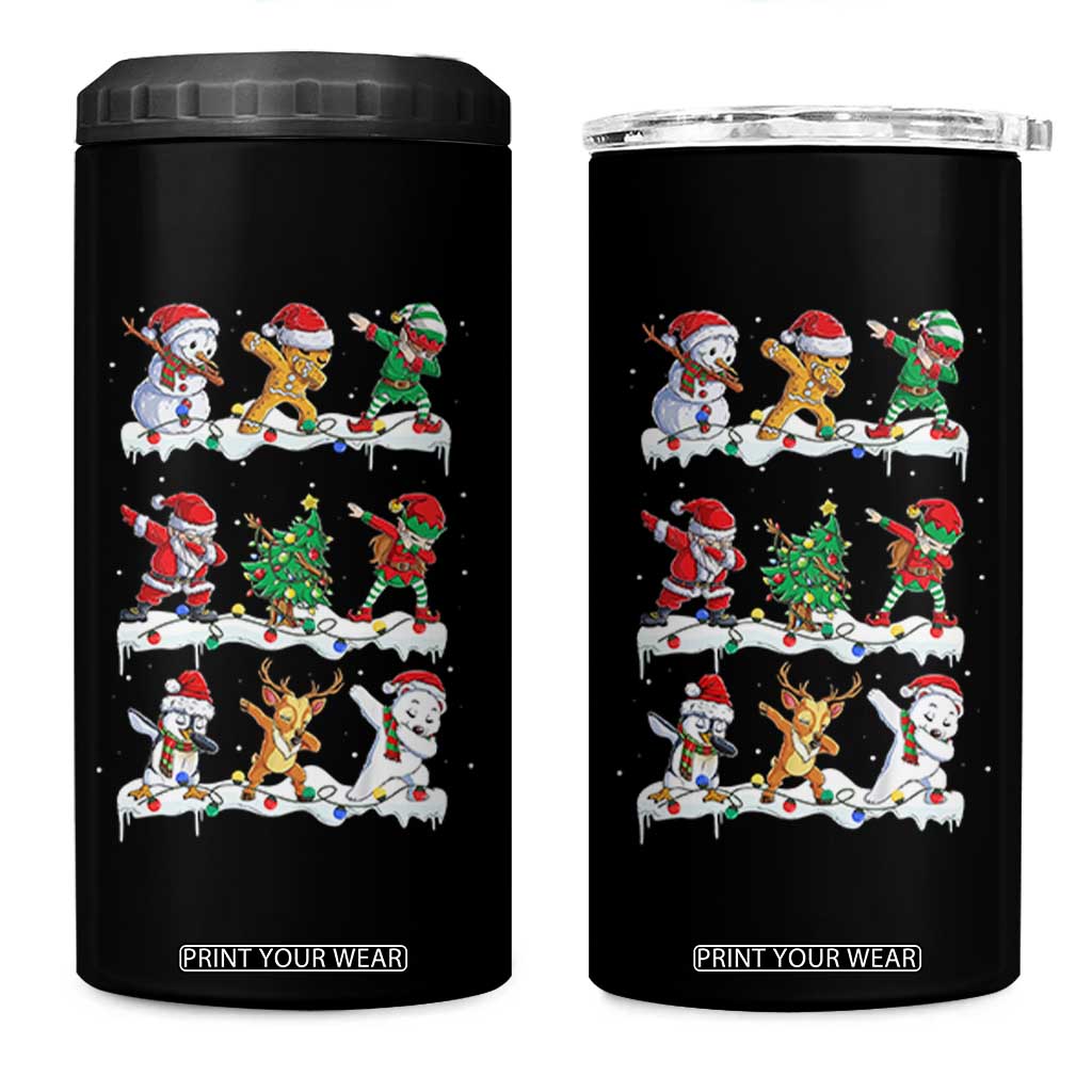 Dabbing Santa Elf Friends Christmas Light 4 in 1 Can Cooler Tumbler TS11 One Size: 16 oz Black Print Your Wear