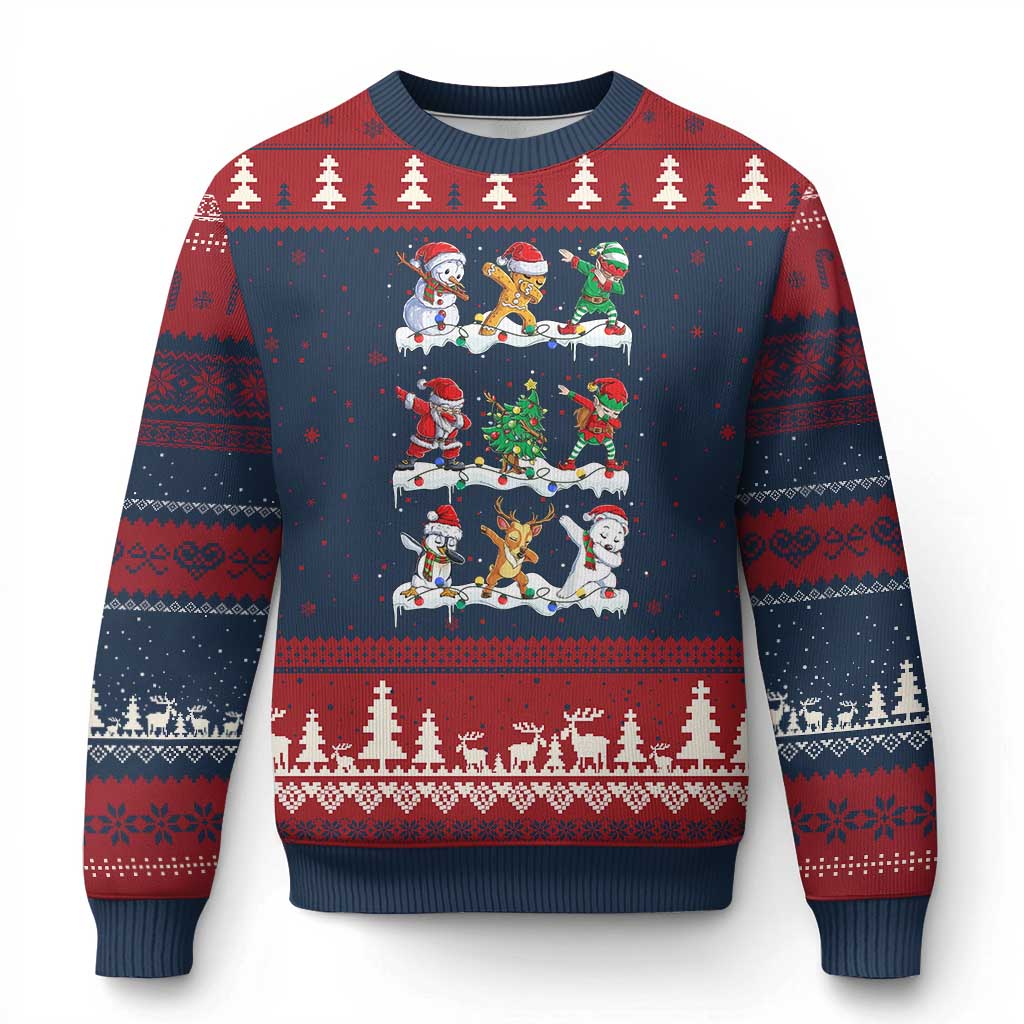 Dabbing Santa Elf Friends Xmas Light Ugly Christmas Sweater TS11 Navy Red Print Your Wear
