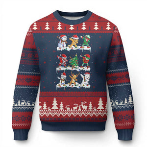 Dabbing Santa Elf Friends Xmas Light Ugly Christmas Sweater TS11 Navy Red Print Your Wear