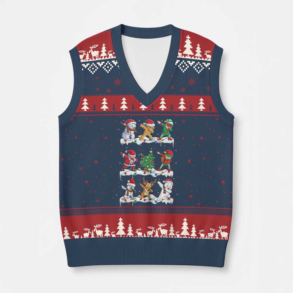 Dabbing Santa Elf Friends Xmas Light V-Neck Knit Sweater Vest TS11 Navy Red Print Your Wear