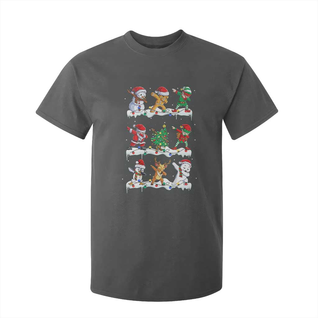 Dabbing Santa Elf Friends Christmas Light T Shirt For Kid TS11 Dark Heather Print Your Wear