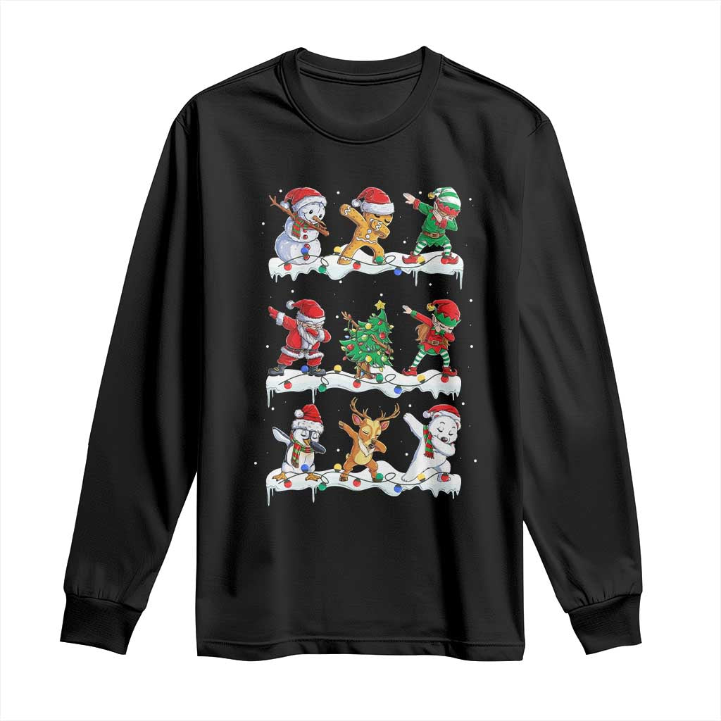 Dabbing Santa Elf Friends Christmas Light Long Sleeve Shirt TS11 Black Print Your Wear