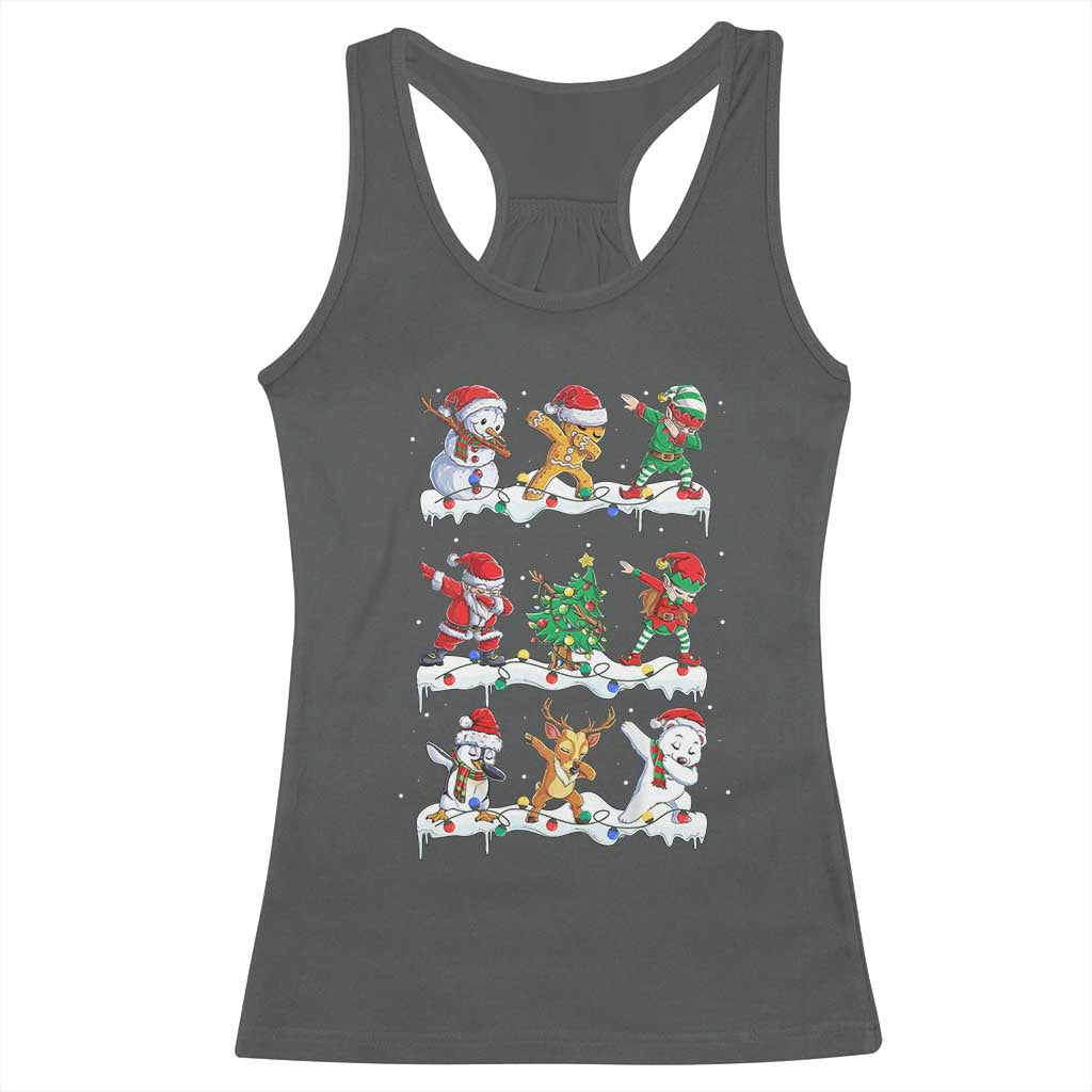 Dabbing Santa Elf Friends Christmas Light Racerback Tank Top TS11 Dark Heather Print Your Wear