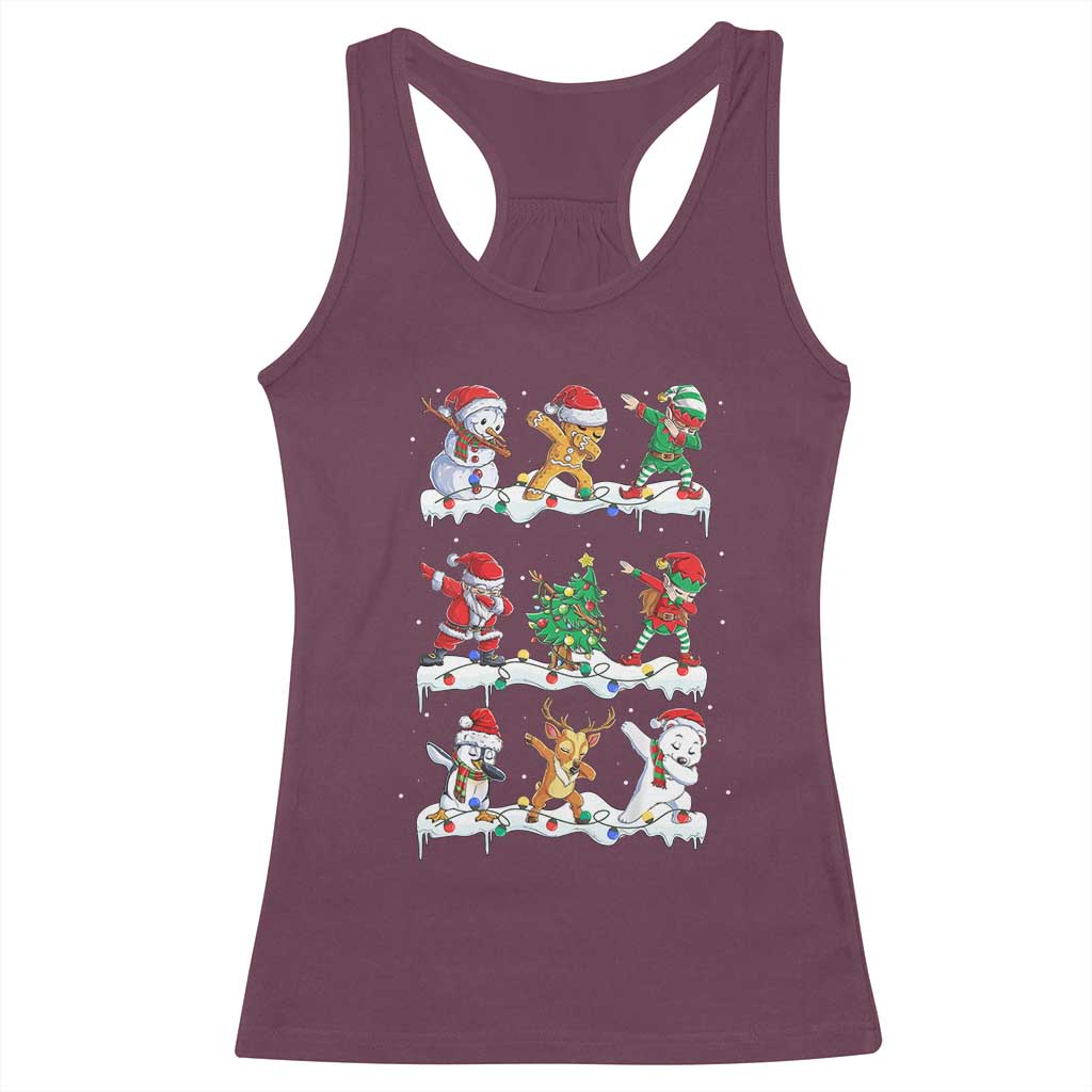 Dabbing Santa Elf Friends Christmas Light Racerback Tank Top TS11 Maroon Print Your Wear