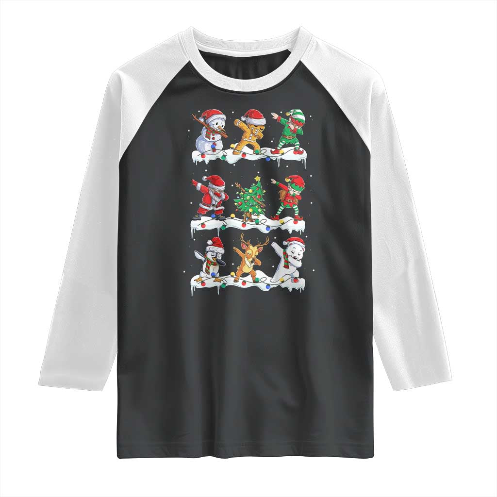 Dabbing Santa Elf Friends Christmas Light Raglan Shirt TS11 Black White Print Your Wear
