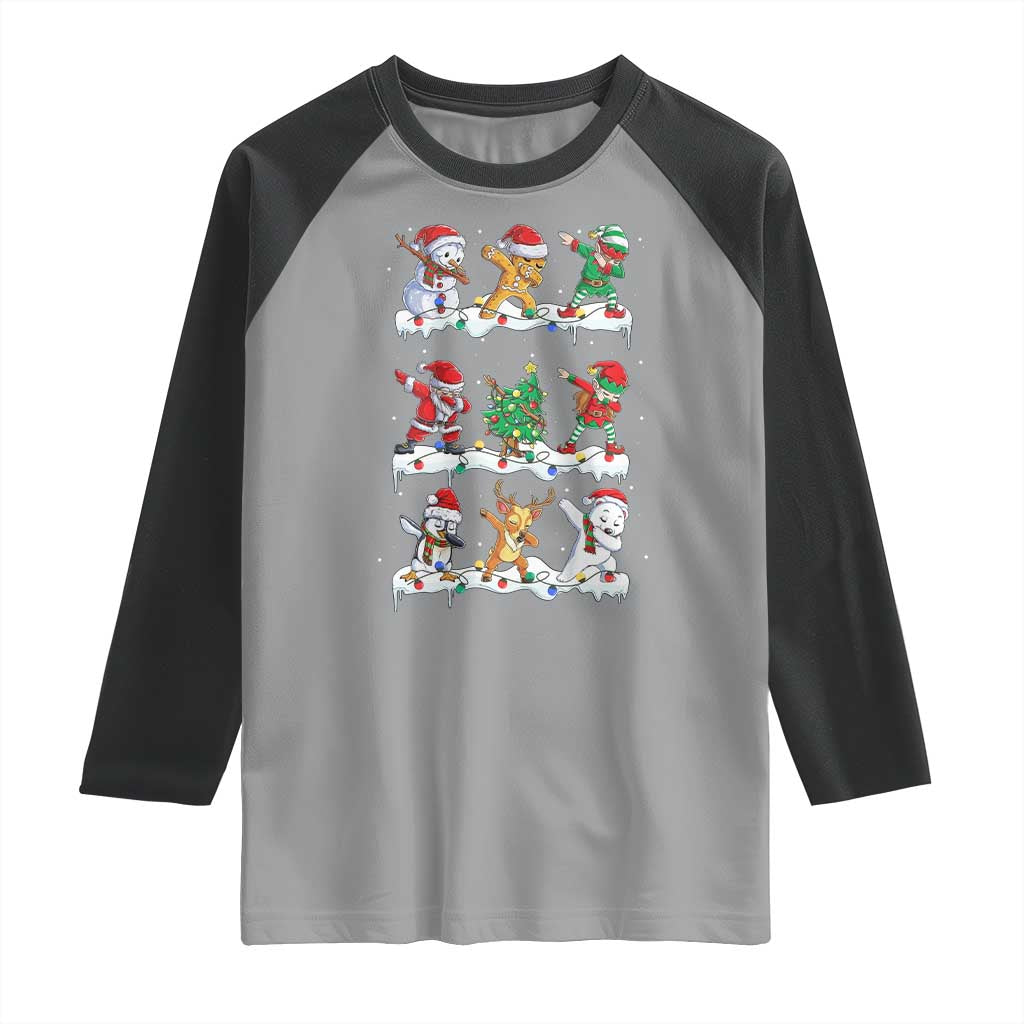 Dabbing Santa Elf Friends Christmas Light Raglan Shirt TS11 Sport Gray Black Print Your Wear