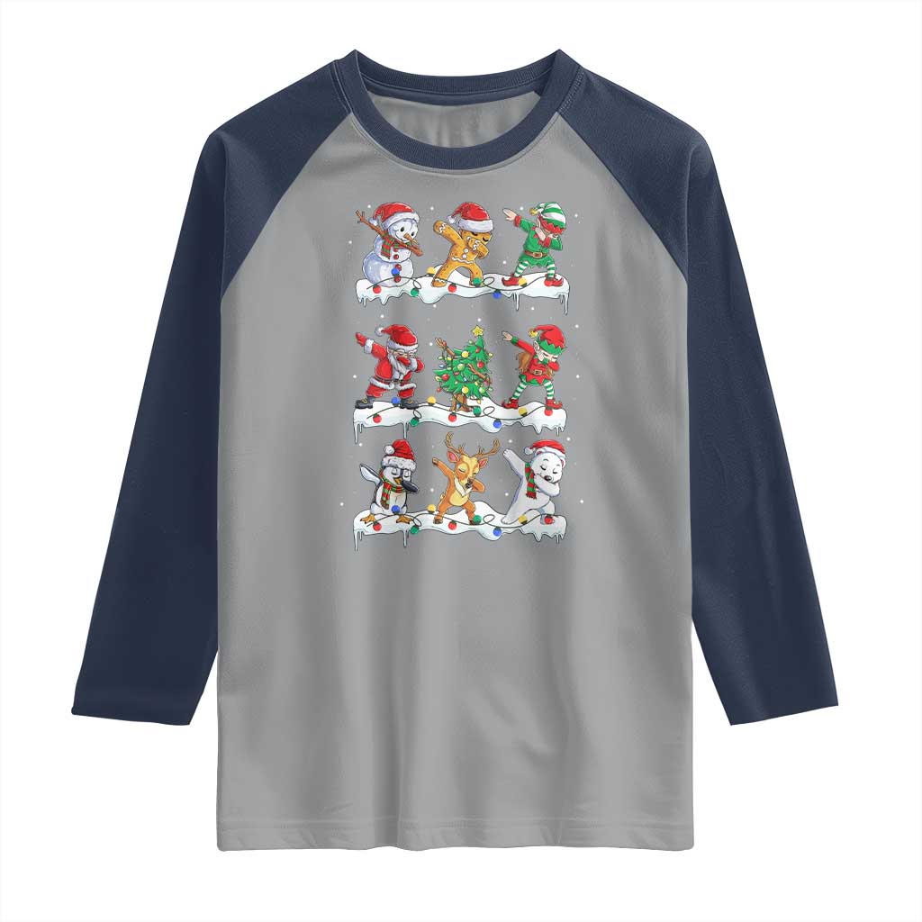 Dabbing Santa Elf Friends Christmas Light Raglan Shirt TS11 Sport Gray Navy Print Your Wear