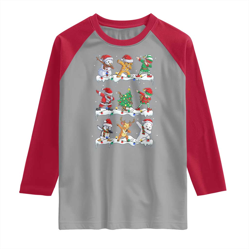 Dabbing Santa Elf Friends Christmas Light Raglan Shirt TS11 Sport Gray Red Print Your Wear