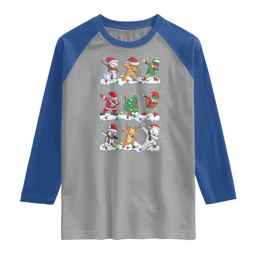 Dabbing Santa Elf Friends Christmas Light Raglan Shirt TS11 Sport Gray Royal Print Your Wear