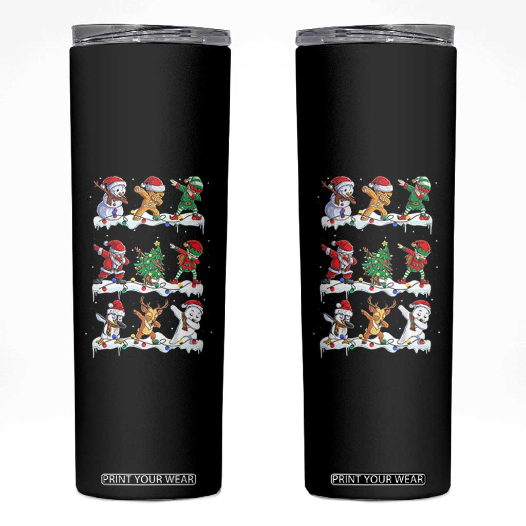 Dabbing Santa Elf Friends Christmas Light Skinny Tumbler TS11 Black Print Your Wear