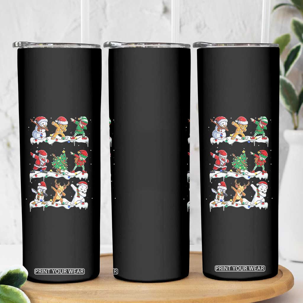 Dabbing Santa Elf Friends Christmas Light Skinny Tumbler TS11 Print Your Wear