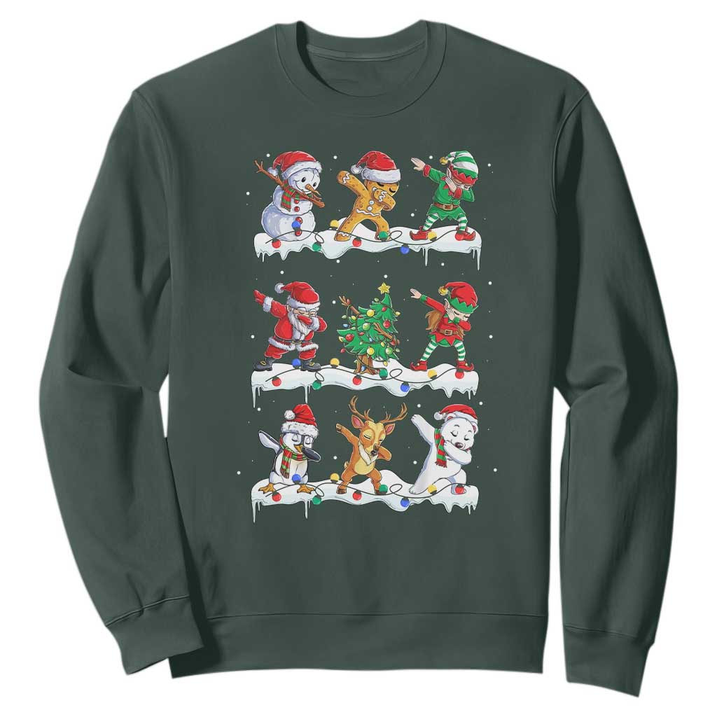 Dabbing Santa Elf Friends Christmas Light Sweatshirt TS11 Dark Forest Green Print Your Wear