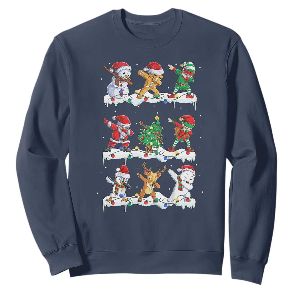 Dabbing Santa Elf Friends Christmas Light Sweatshirt TS11 Navy Print Your Wear