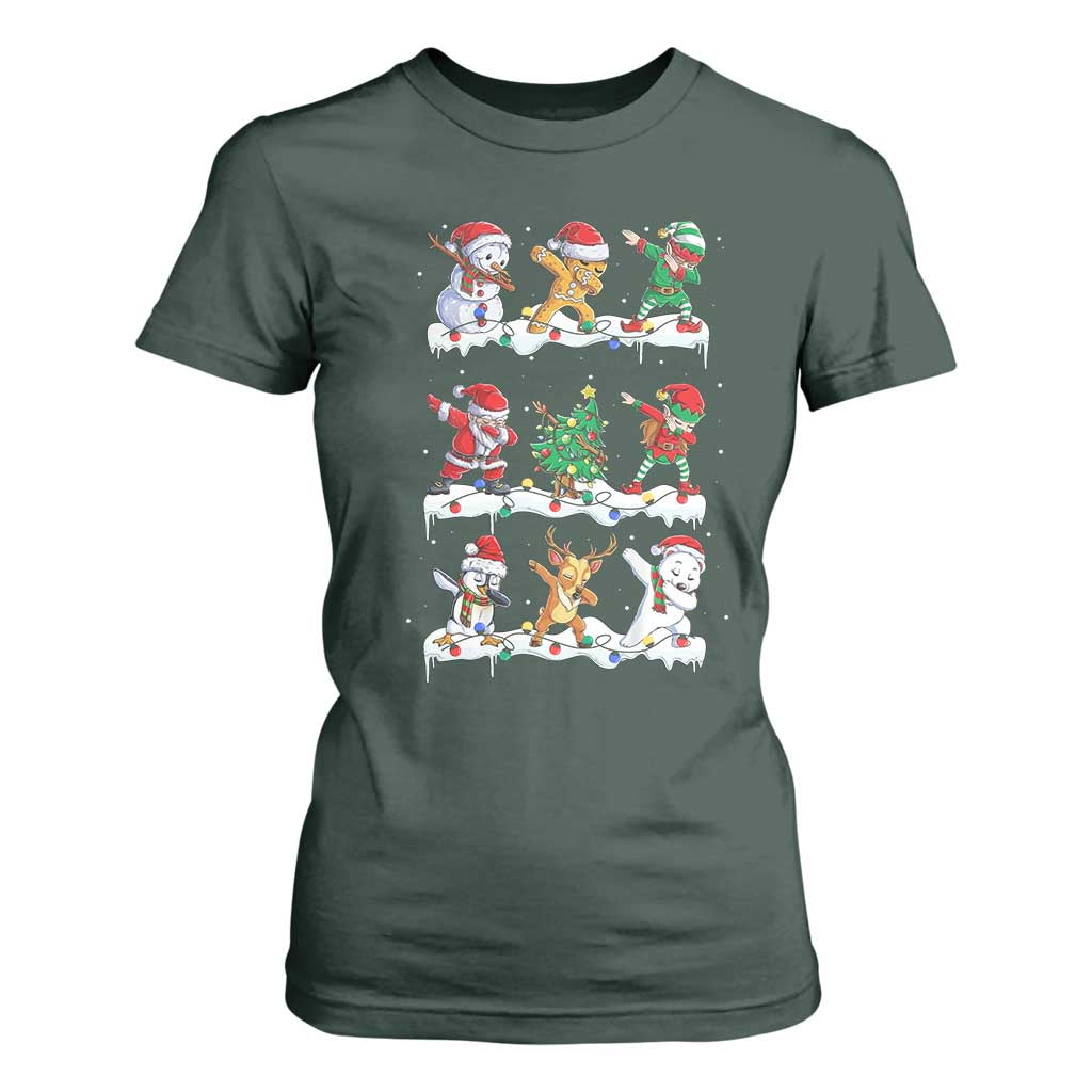 Dabbing Santa Elf Friends Christmas Light T Shirt For Women TS11 Dark Forest Green Print Your Wear