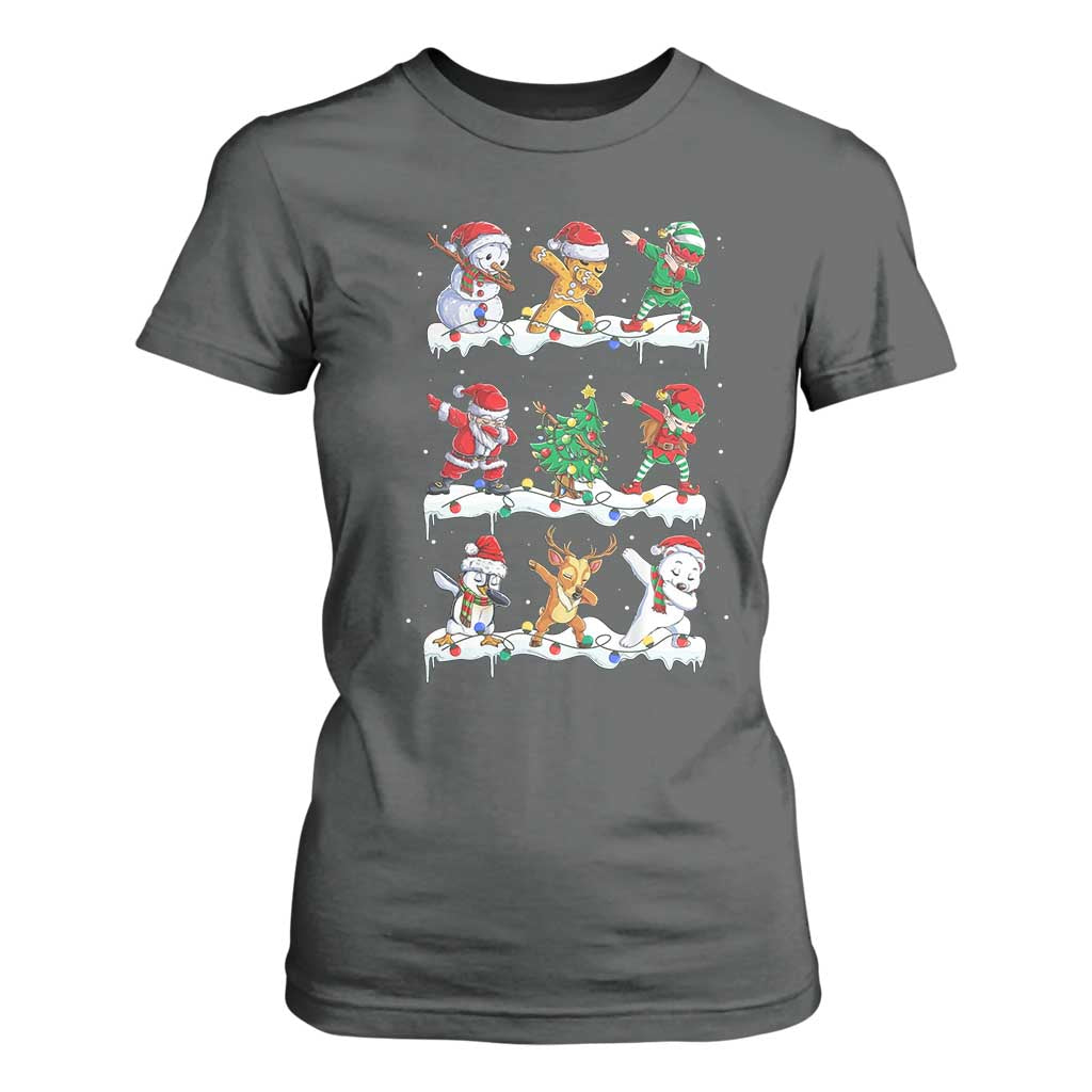 Dabbing Santa Elf Friends Christmas Light T Shirt For Women TS11 Dark Heather Print Your Wear