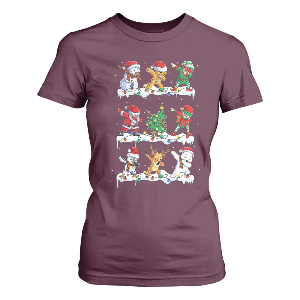 Dabbing Santa Elf Friends Christmas Light T Shirt For Women TS11 Maroon Print Your Wear