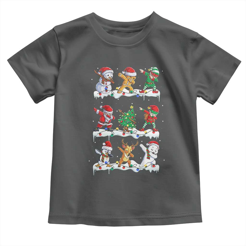 Dabbing Santa Elf Friends Christmas Light Toddler T Shirt TS11 Dark Heather Print Your Wear