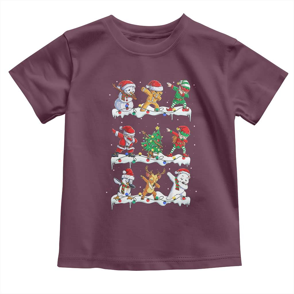 Dabbing Santa Elf Friends Christmas Light Toddler T Shirt TS11 Maroon Print Your Wear