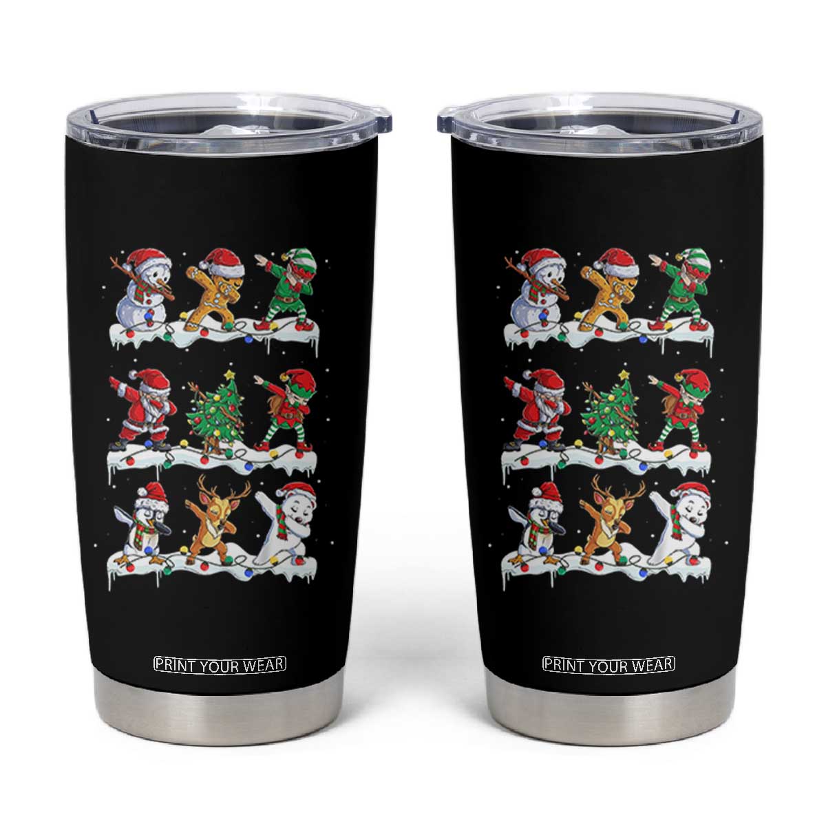 Dabbing Santa Elf Friends Christmas Light Tumbler Cup TS11 Black Print Your Wear