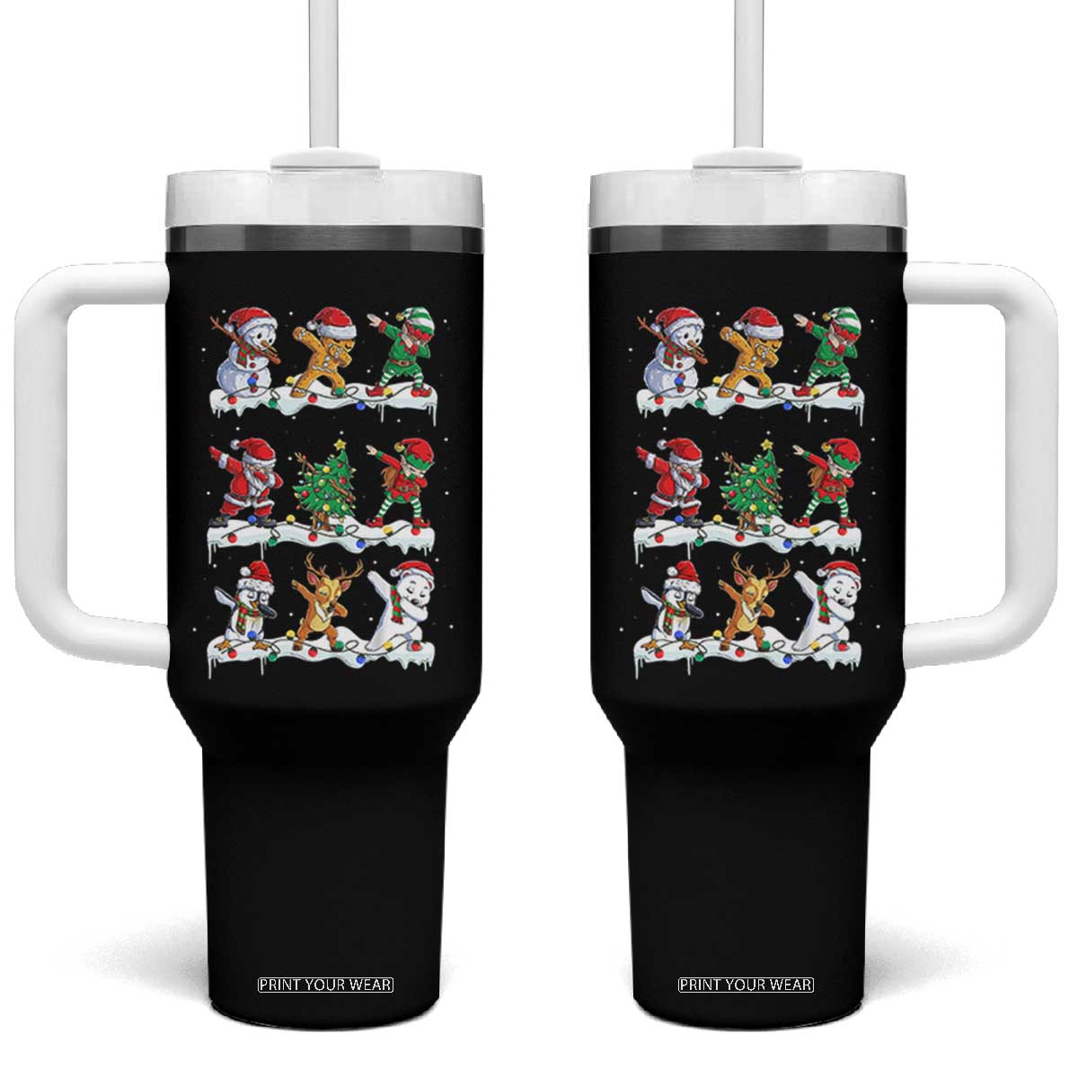 Dabbing Santa Elf Friends Christmas Light Tumbler With Handle TS11 One Size: 40 oz Black Print Your Wear