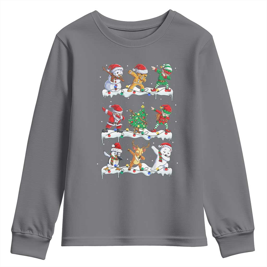Dabbing Santa Elf Friends Christmas Light Youth Sweatshirt TS11 Charcoal Print Your Wear