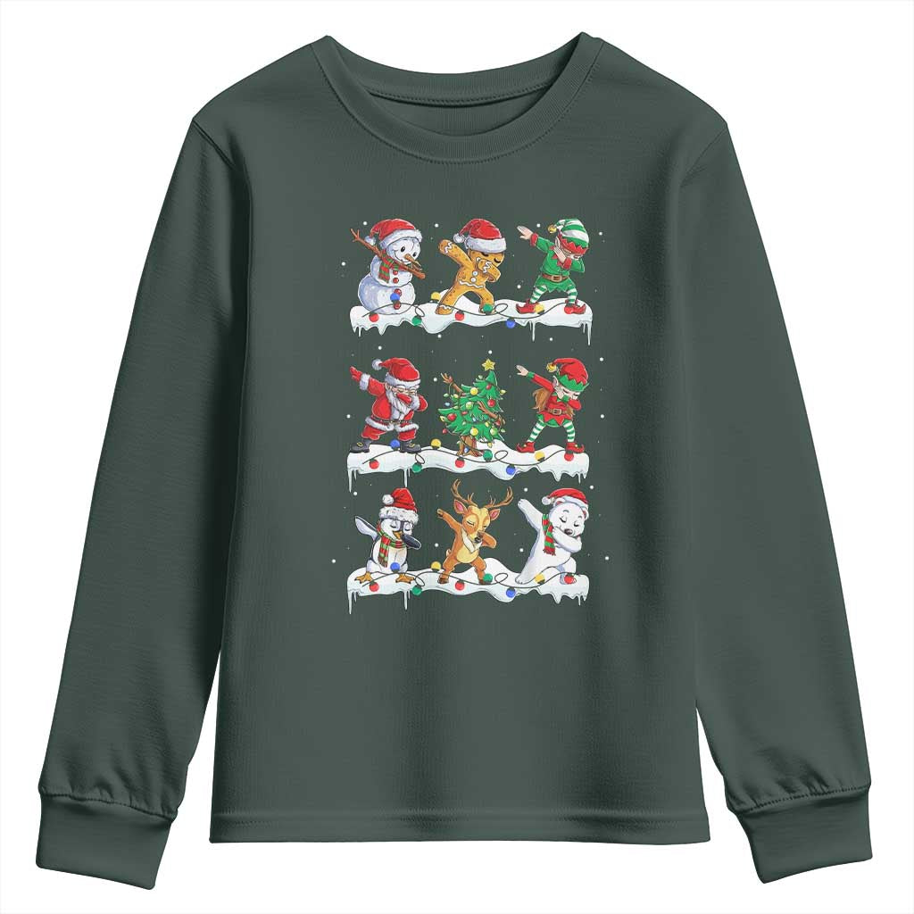Dabbing Santa Elf Friends Christmas Light Youth Sweatshirt TS11 Dark Forest Green Print Your Wear