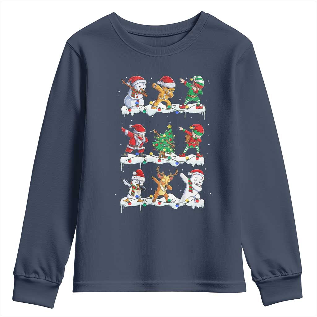 Dabbing Santa Elf Friends Christmas Light Youth Sweatshirt TS11 Navy Print Your Wear