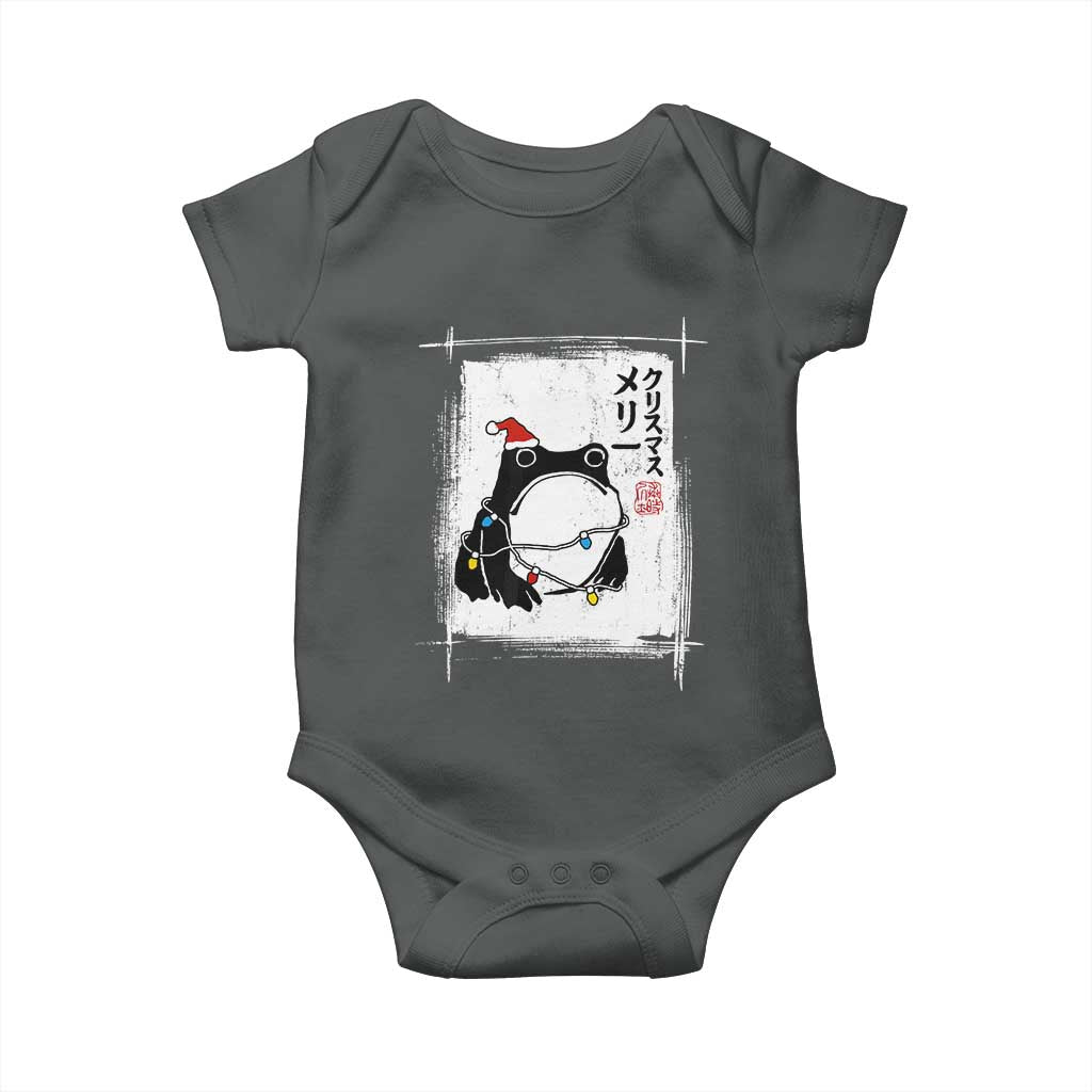 Funny Christmas Japanese Baby Onesie Santa Frog Ukiyoe Art TS11 Dark Heather Print Your Wear