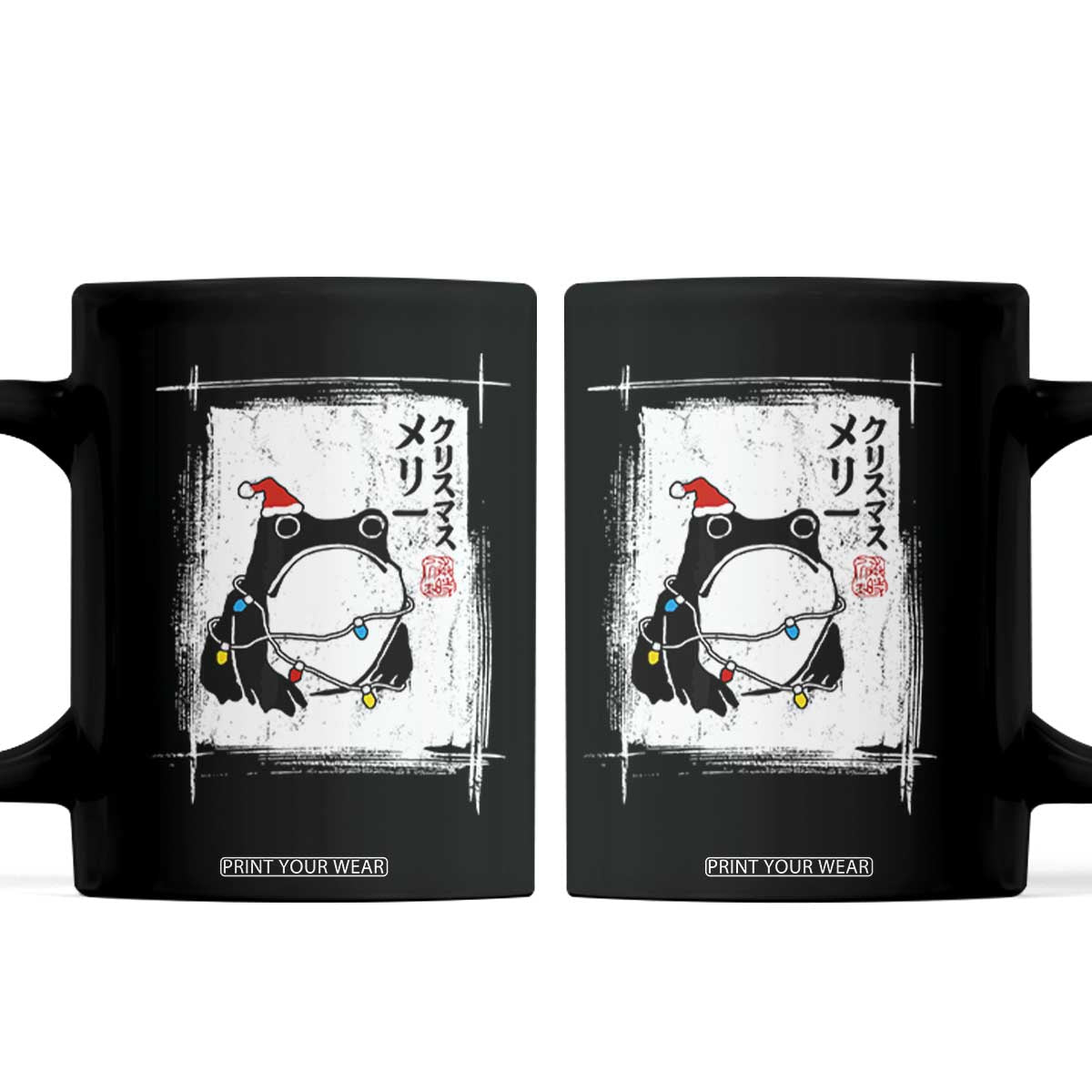 Funny Christmas Japanese Coffee Mug Santa Frog Ukiyoe Art TS11 Black Print Your Wear