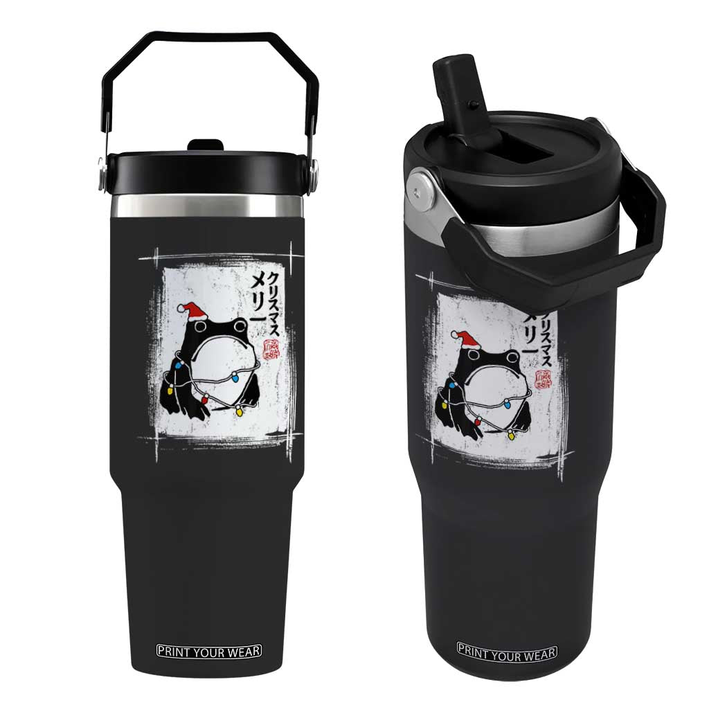 Funny Christmas Japanese Flip Straw Tumbler Santa Frog Ukiyoe Art TS11 One Size: 30 oz Black Print Your Wear