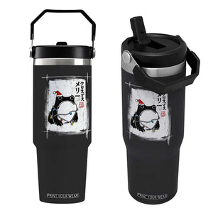 Funny Christmas Japanese Flip Straw Tumbler Santa Frog Ukiyoe Art TS11 One Size: 30 oz Black Print Your Wear