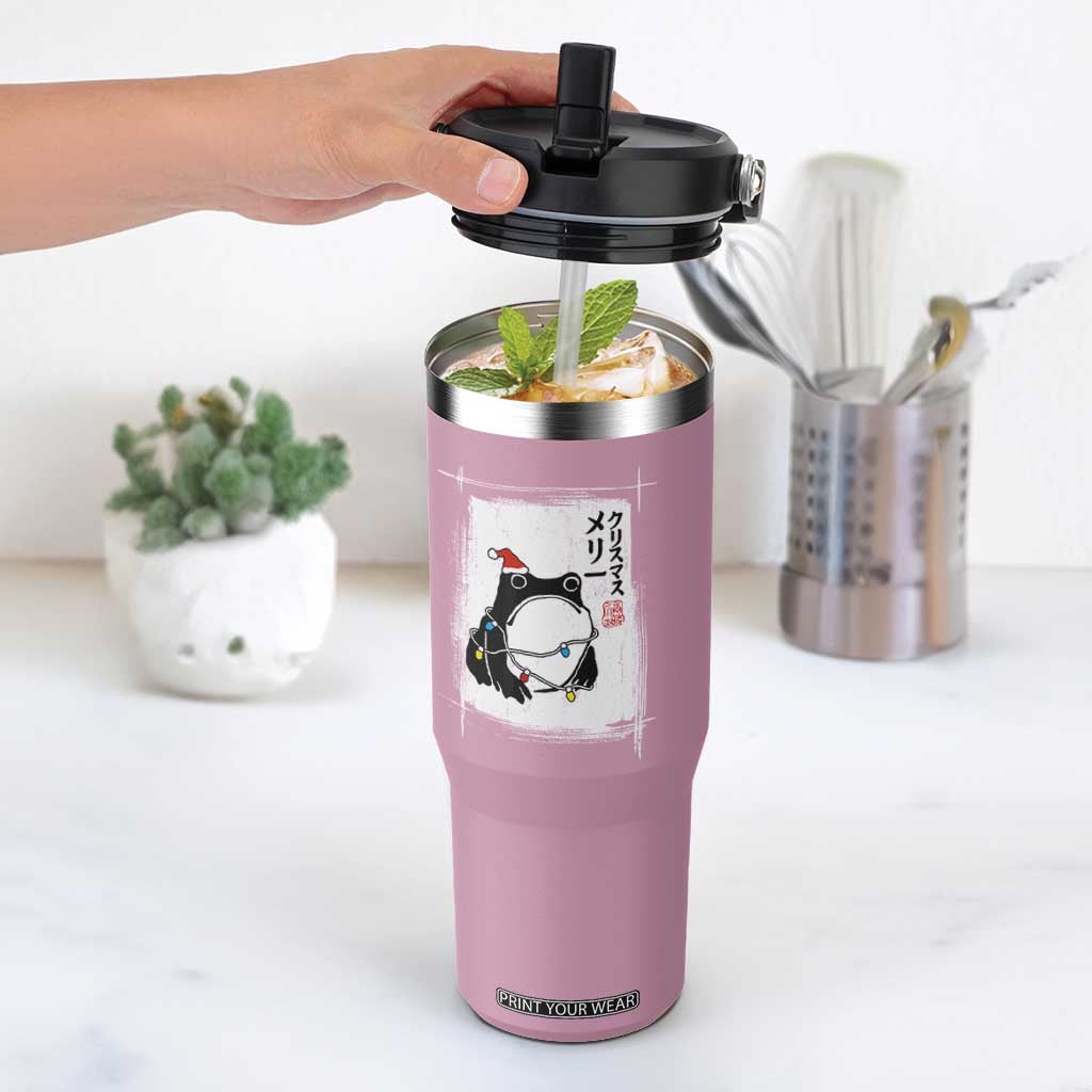 Funny Christmas Japanese Flip Straw Tumbler Santa Frog Ukiyoe Art TS11 One Size: 30 oz Light Pink Print Your Wear