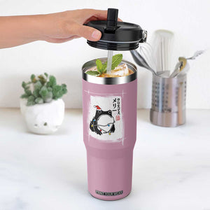 Funny Christmas Japanese Flip Straw Tumbler Santa Frog Ukiyoe Art TS11 One Size: 30 oz Light Pink Print Your Wear