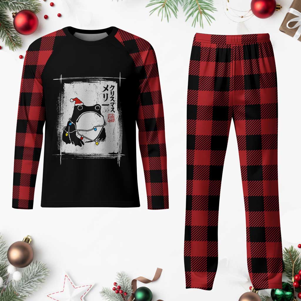 Funny Christmas Japanese Plaid Pajama Set Santa Frog Ukiyoe Art TS11 Buffalo Plaid Print Your Wear