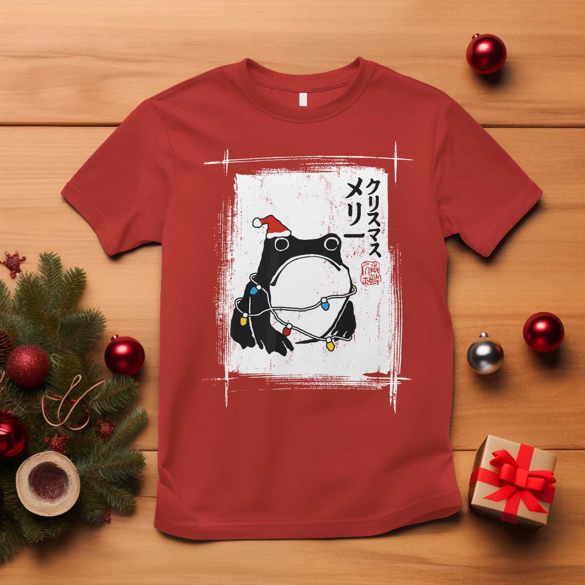 Funny Christmas Japanese T Shirt Santa Frog Ukiyoe Art TS11 Red Print Your Wear