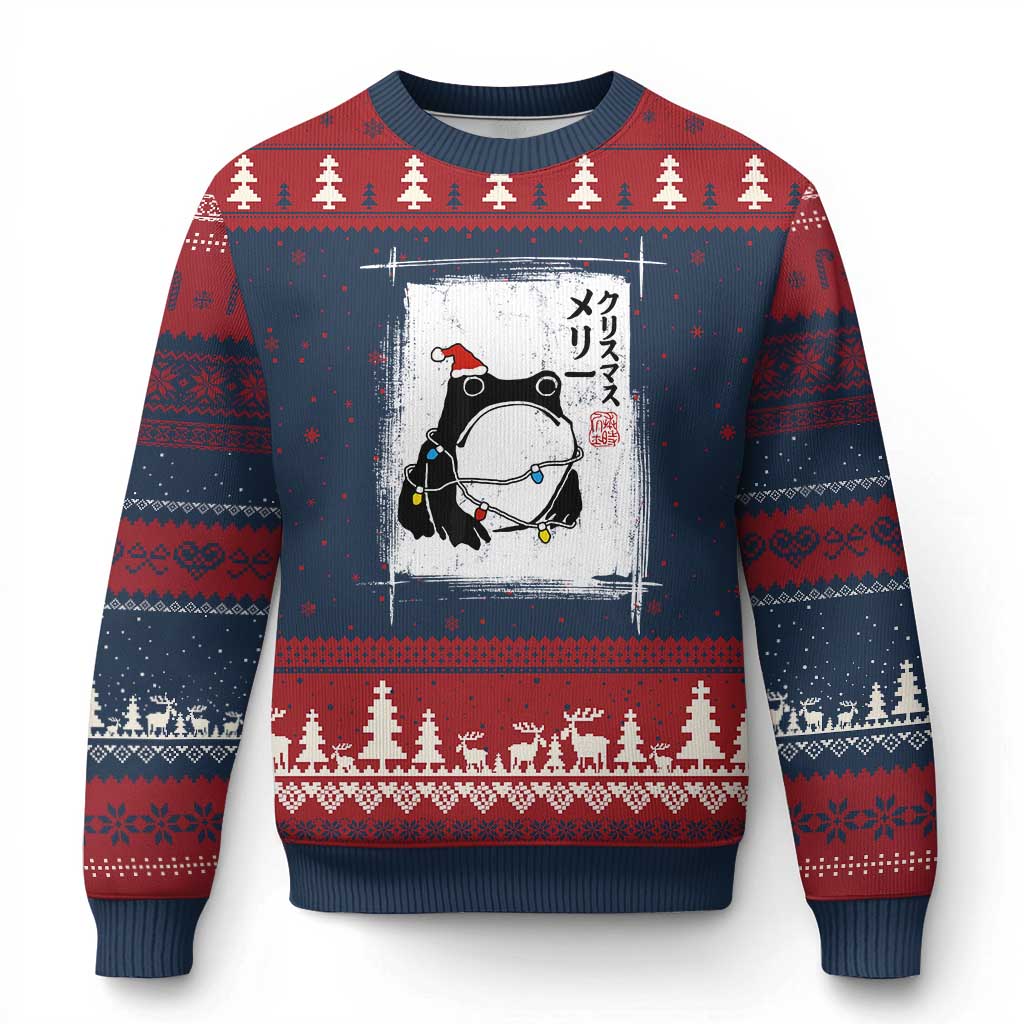 Funny Xmas Japanese Ugly Christmas Sweater Santa Frog Ukiyoe Art TS11 Navy Red Print Your Wear