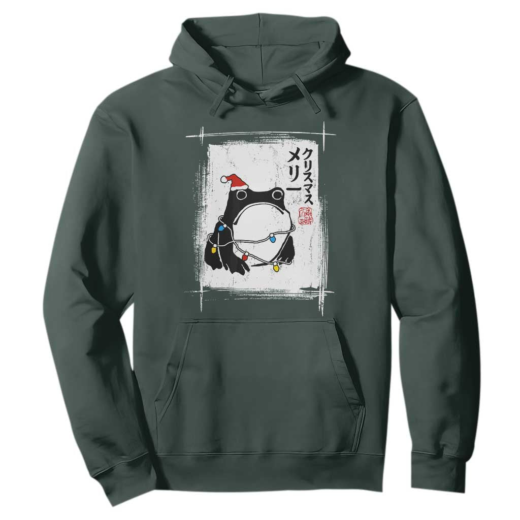 Funny Christmas Japanese Hoodie Santa Frog Ukiyoe Art TS11 Dark Forest Green Print Your Wear