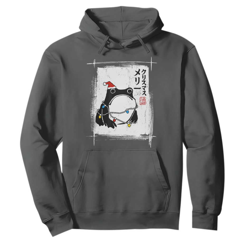 Funny Christmas Japanese Hoodie Santa Frog Ukiyoe Art TS11 Dark Heather Print Your Wear