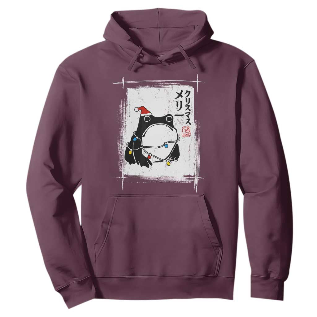Funny Christmas Japanese Hoodie Santa Frog Ukiyoe Art TS11 Maroon Print Your Wear