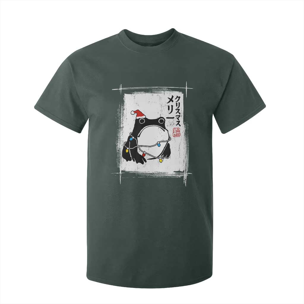 Funny Christmas Japanese T Shirt For Kid Santa Frog Ukiyoe Art TS11 Dark Forest Green Print Your Wear