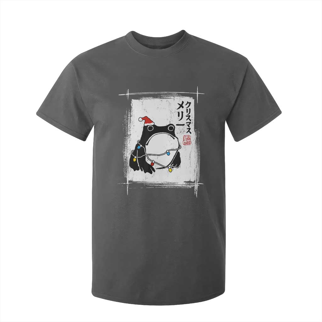 Funny Christmas Japanese T Shirt For Kid Santa Frog Ukiyoe Art TS11 Dark Heather Print Your Wear