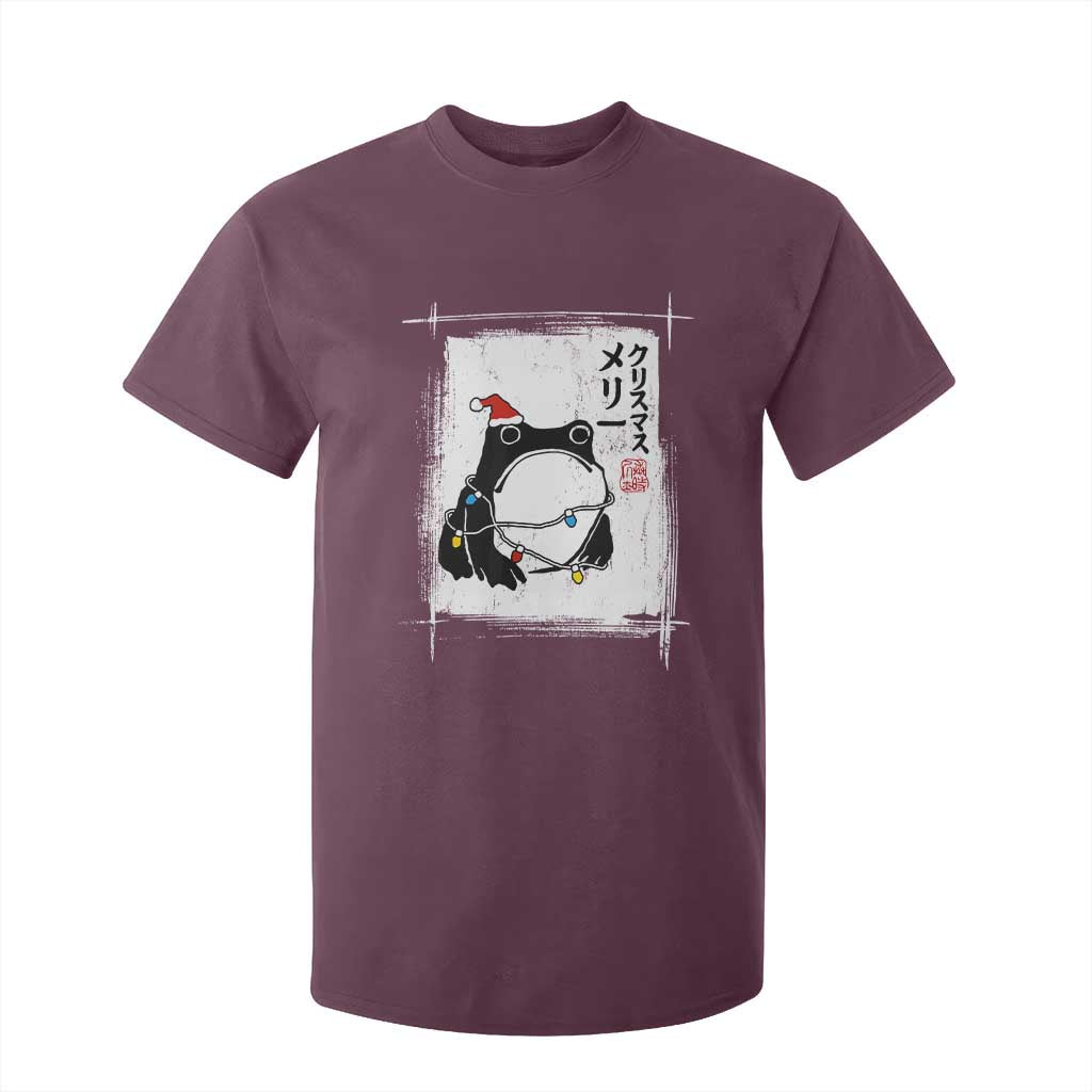 Funny Christmas Japanese T Shirt For Kid Santa Frog Ukiyoe Art TS11 Maroon Print Your Wear