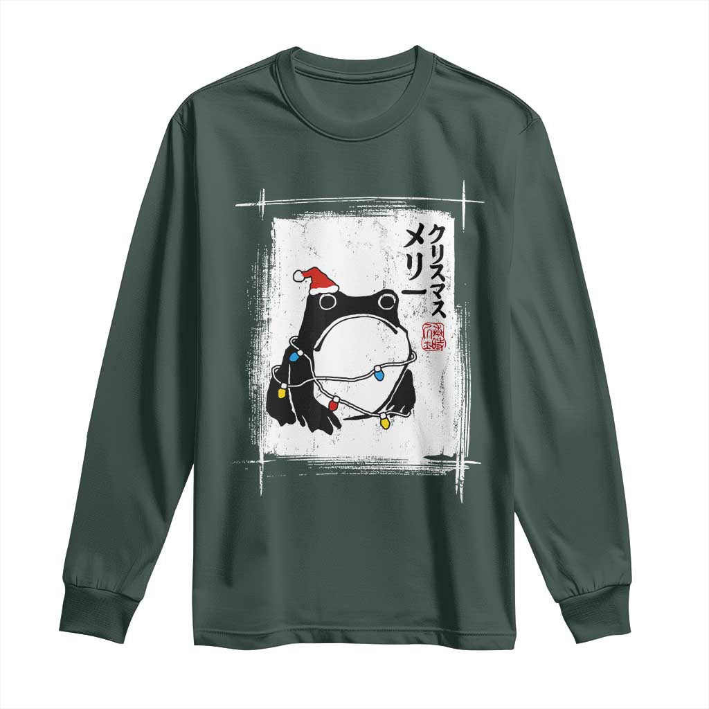 Funny Christmas Japanese Long Sleeve Shirt Santa Frog Ukiyoe Art TS11 Dark Forest Green Print Your Wear