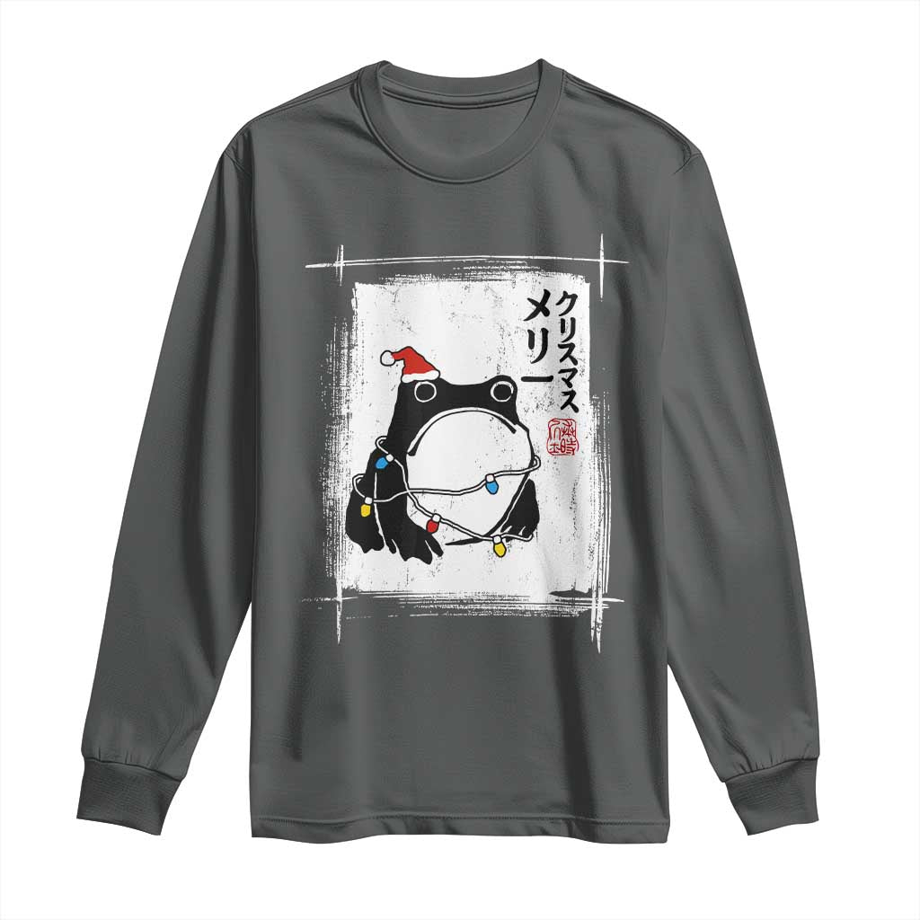 Funny Christmas Japanese Long Sleeve Shirt Santa Frog Ukiyoe Art TS11 Dark Heather Print Your Wear