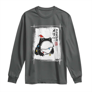 Funny Christmas Japanese Long Sleeve Shirt Santa Frog Ukiyoe Art TS11 Dark Heather Print Your Wear