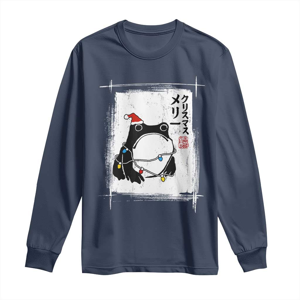 Funny Christmas Japanese Long Sleeve Shirt Santa Frog Ukiyoe Art TS11 Navy Print Your Wear
