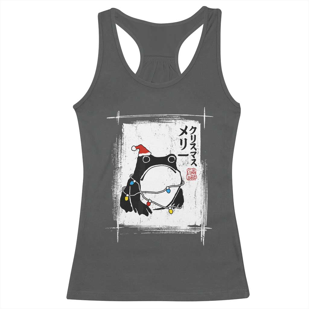 Funny Christmas Japanese Racerback Tank Top Santa Frog Ukiyoe Art TS11 Dark Heather Print Your Wear