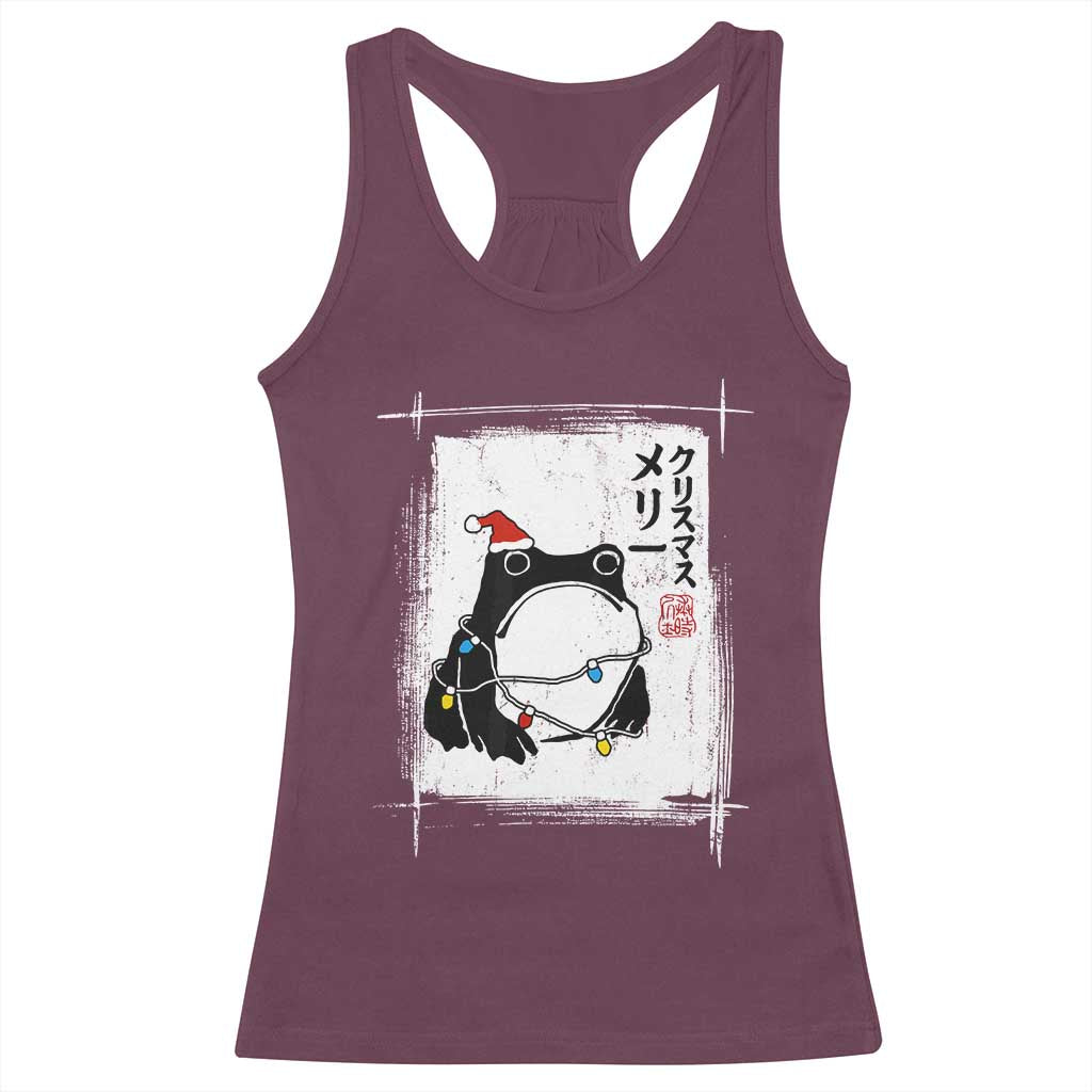 Funny Christmas Japanese Racerback Tank Top Santa Frog Ukiyoe Art TS11 Maroon Print Your Wear